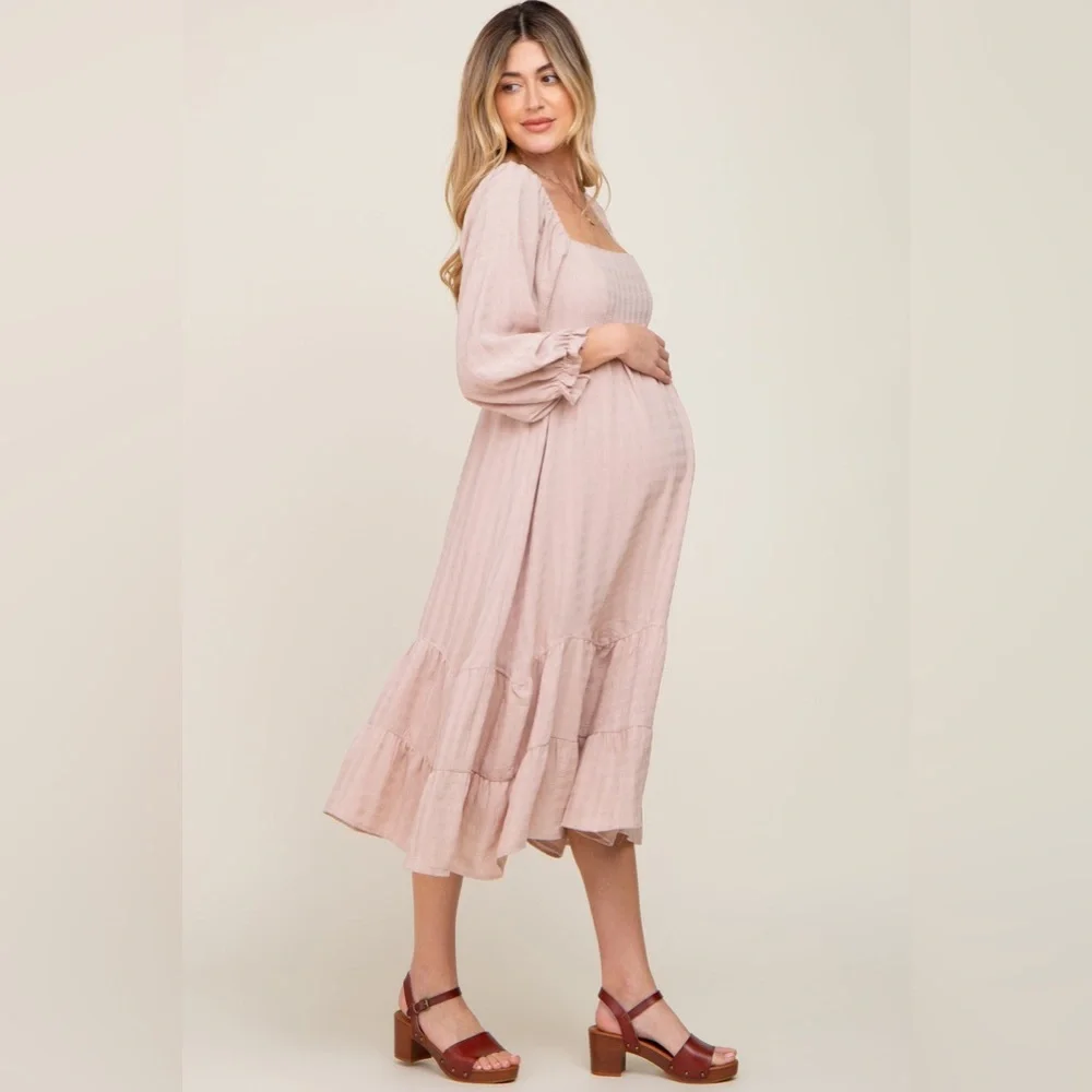 Pinkblush gingham checkered texture balloon sleeve midi dress nwt - Picture 2 of 5